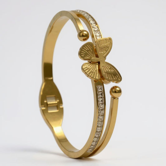 Bold Golden Butterfly AD-studded Hand Cuff Bracelet