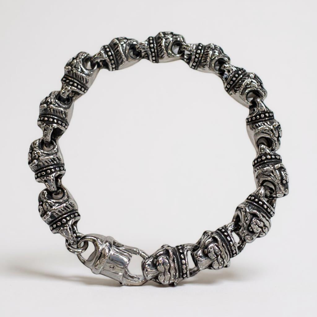 Gothic Tiger Skull Oxidized Silver Tribal Chain Bracelet for Men & Boy
