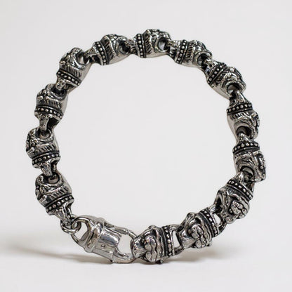 Gothic Tiger Skull Oxidized Silver Tribal Chain Bracelet for Men & Boy