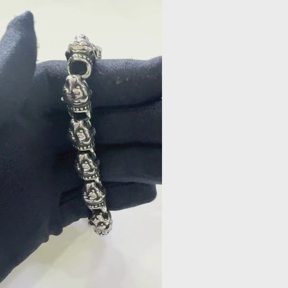 Gothic Tiger Skull Oxidized Silver Tribal Chain Bracelet for Men & Boy